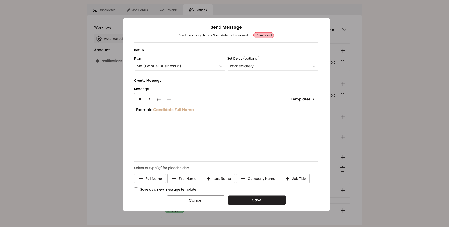 Modal de Envio de Mensagem