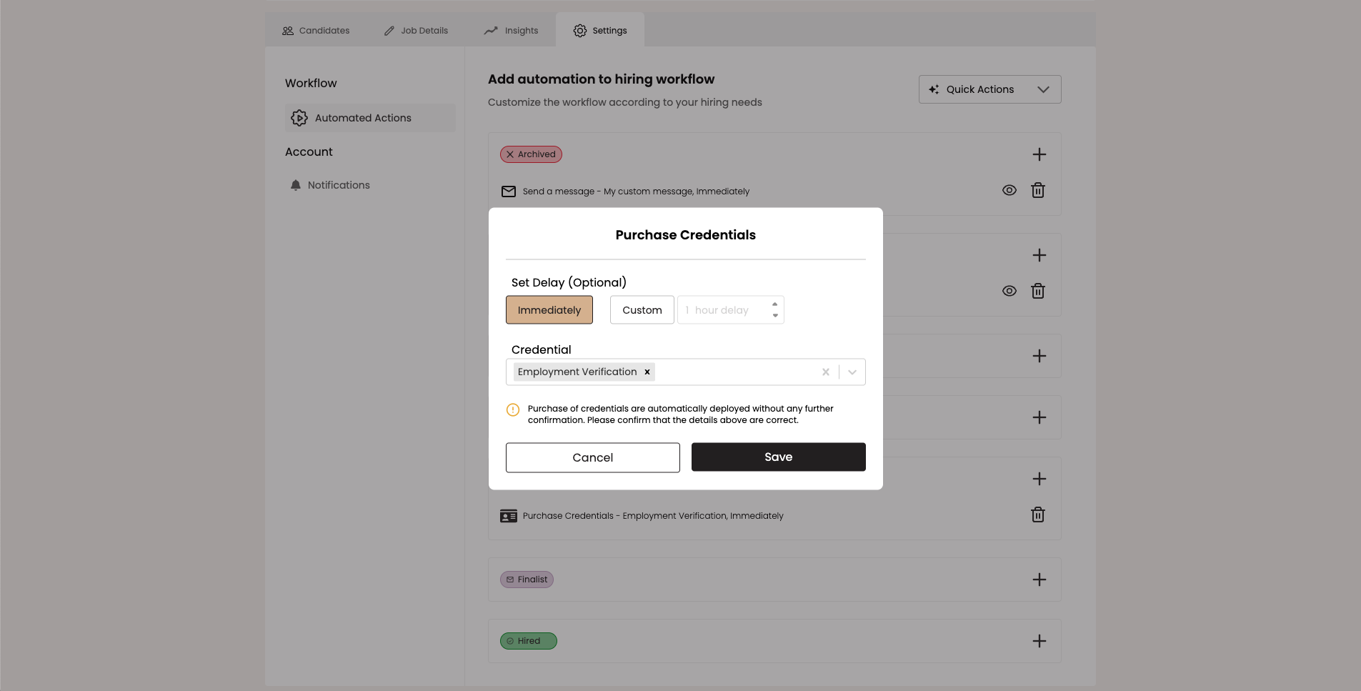 Modal de Compra de Credenciais