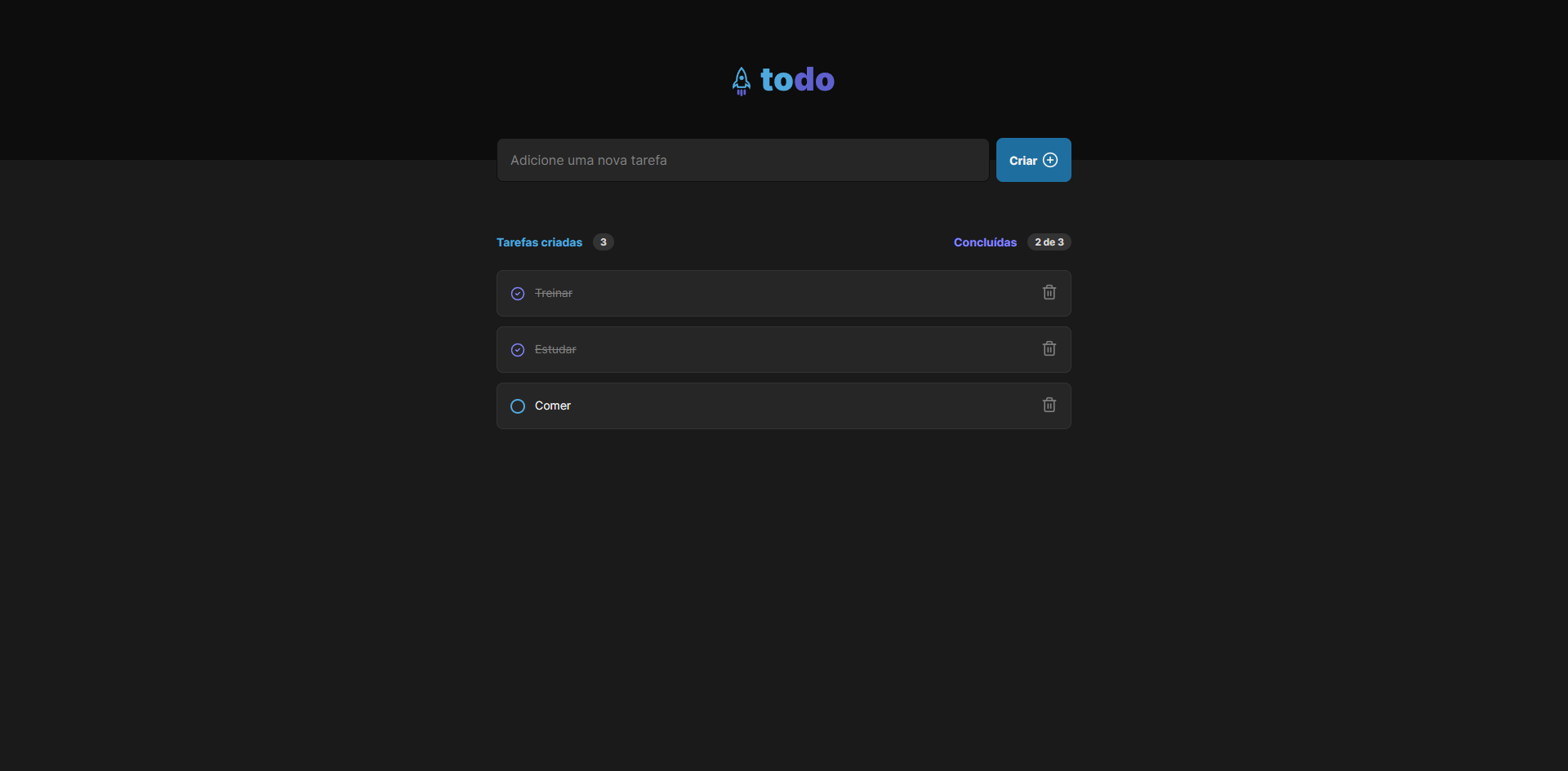 Imagem da sessão Tarefas adicionadas