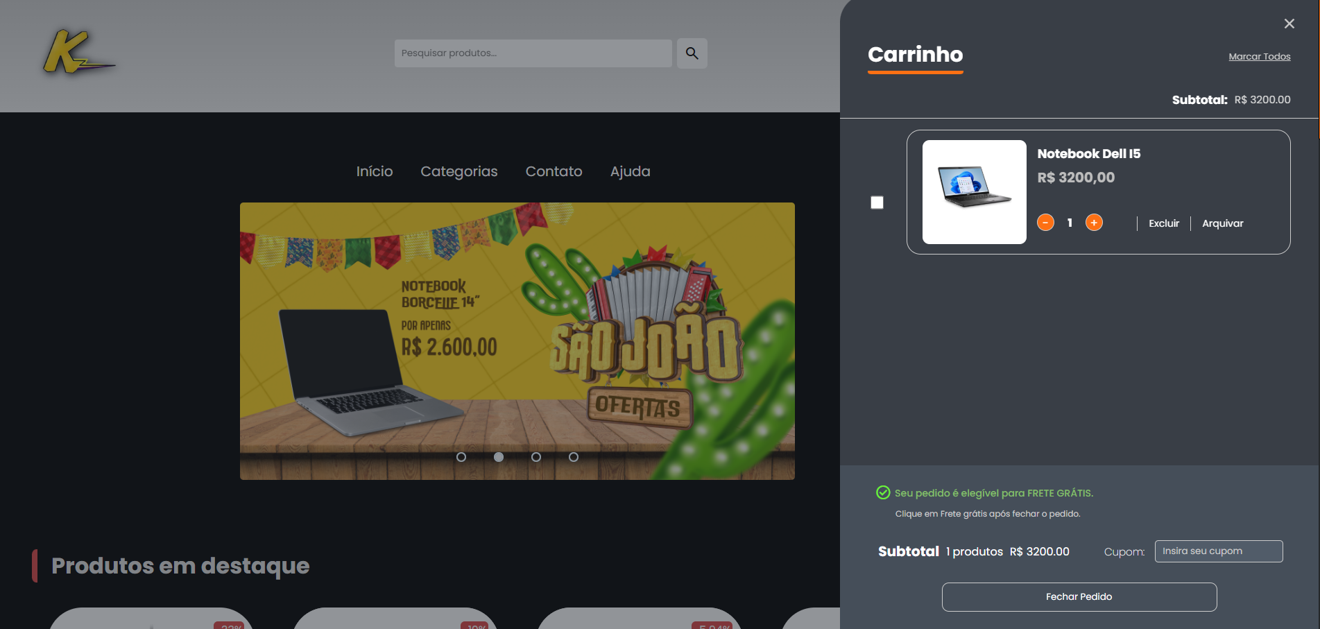 Imagem da sessão Carrinho