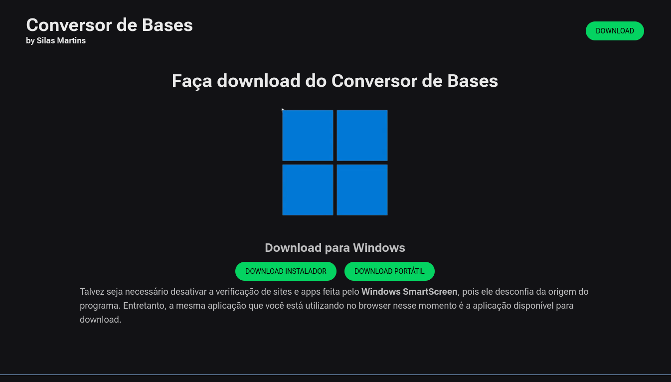 Imagem da seção Página de Download