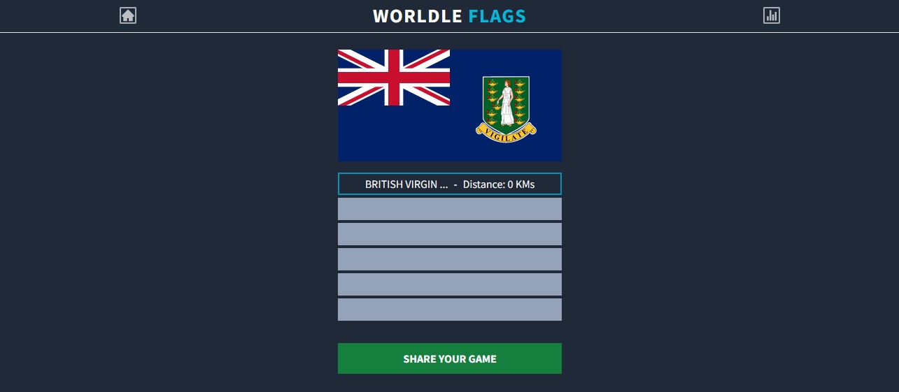 Imagem com a página inicial do Worldle Flags