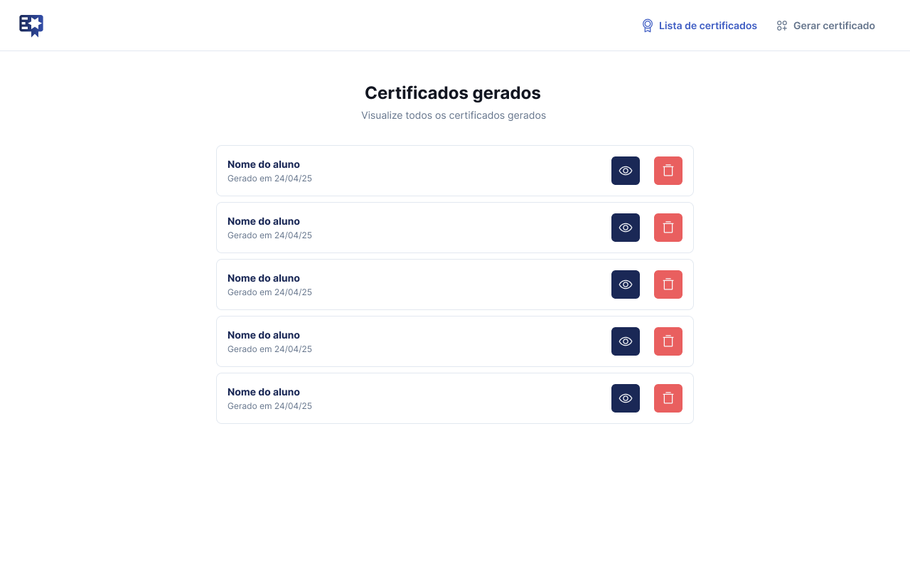 Imagem da sessão Certificates List