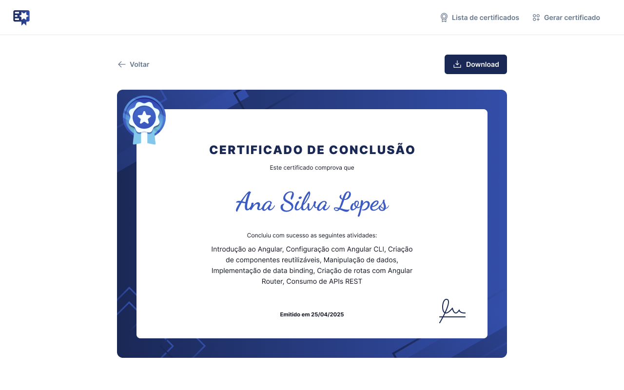 Imagem da sessão Certificate Preview