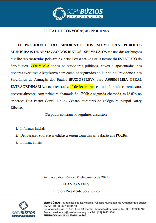 Convocação Assembleia 01/2025