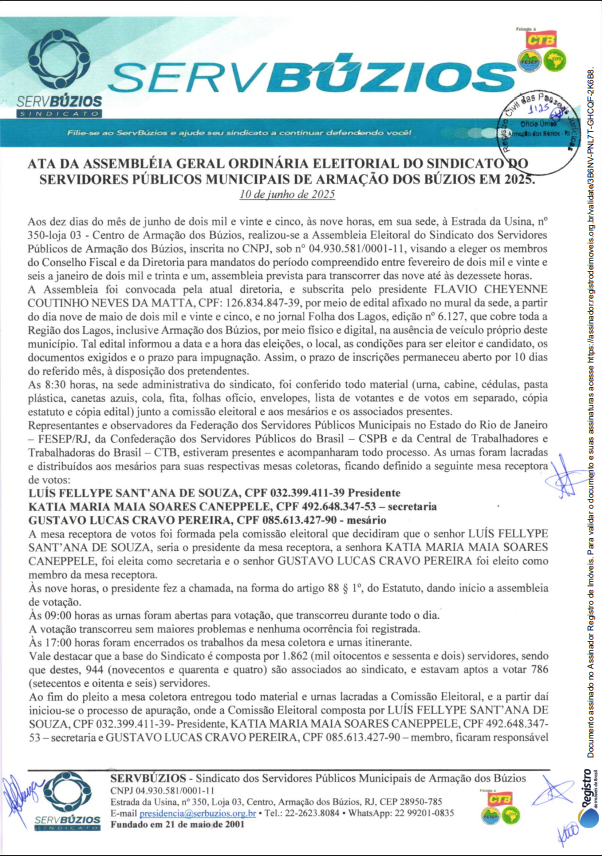 Ata da Eleição ServBúzios 2025