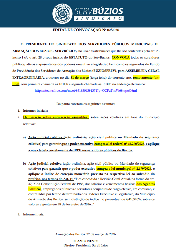 Convocação Assembleia 2 AGE