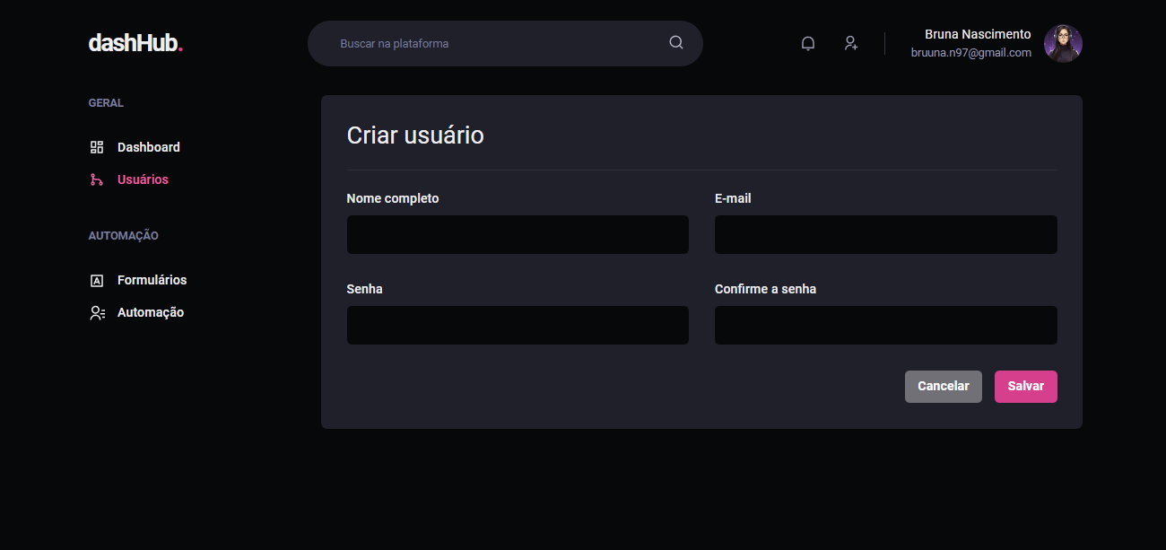 Imagem da sessão Create User