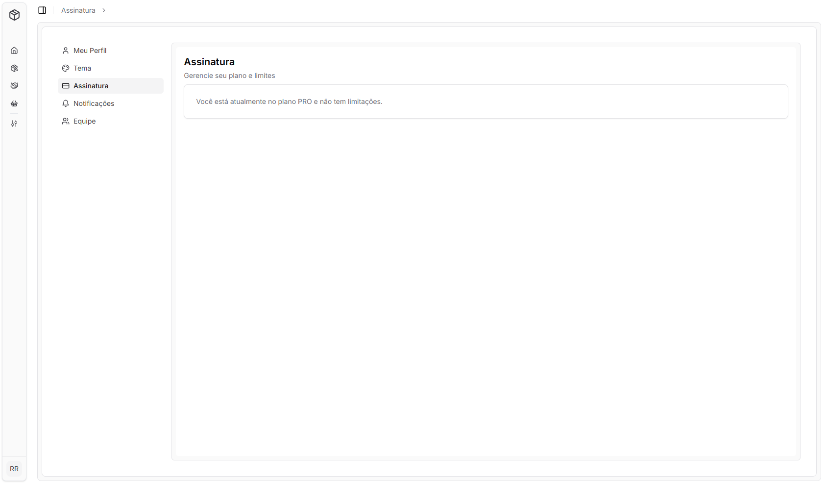 Imagem da sessão Configurações de Assinatura - Plano PRO