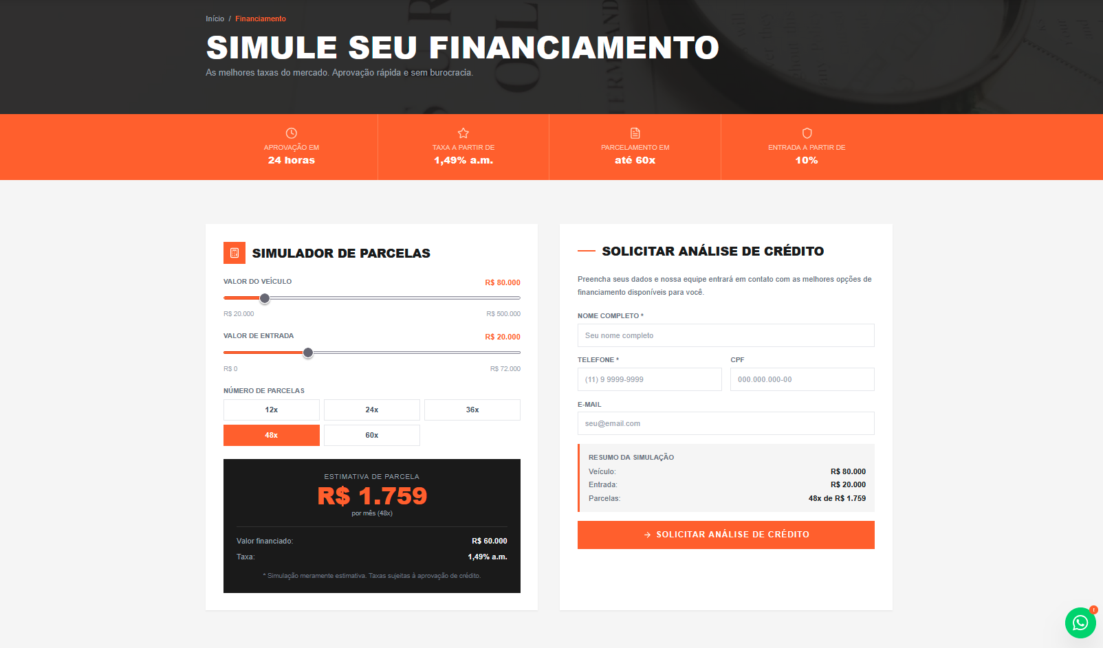 Imagem da sessão Simuladora de Crédito