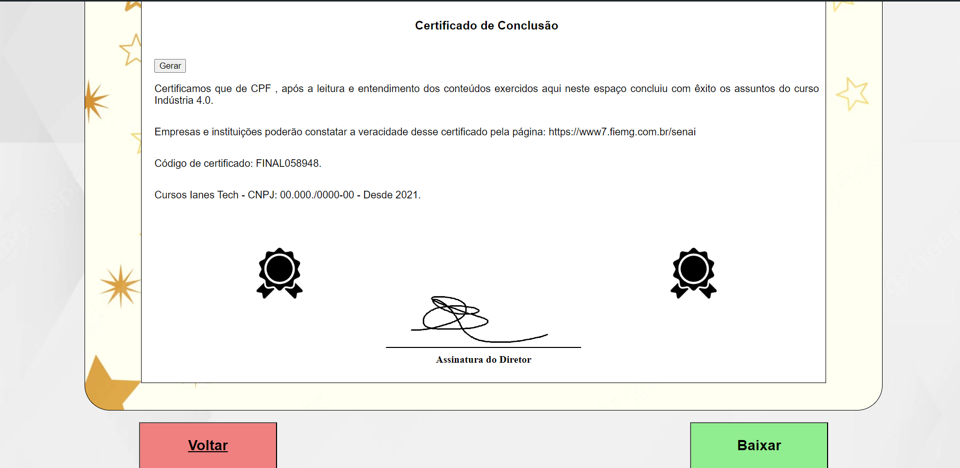 Imagem da sessão Certificado