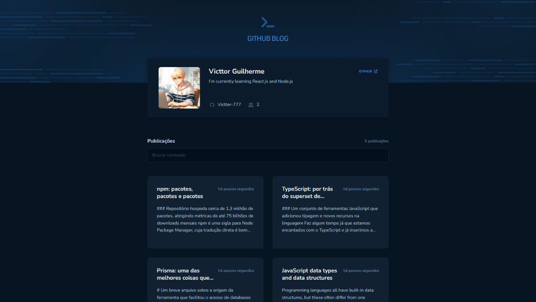Thumbnail do projeto GitHub Blog