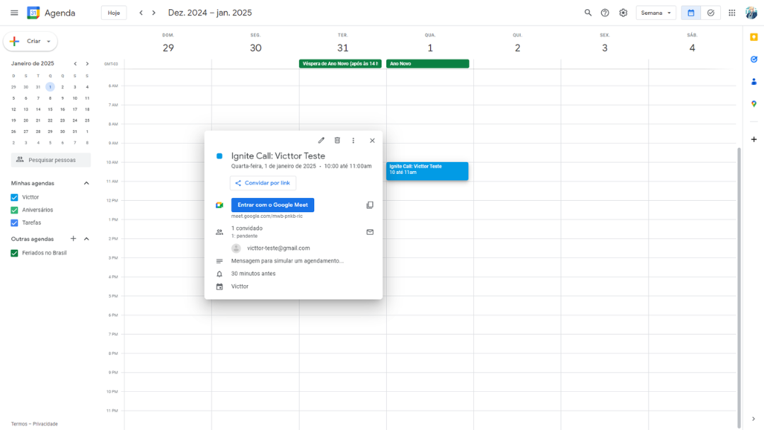 imagem da sessão Confirmação no Google Agenda